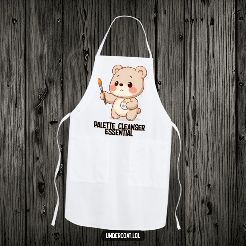 Funny bear artist apron, a playful bear artist balancing art tools, ready to protect clothing during creative work.