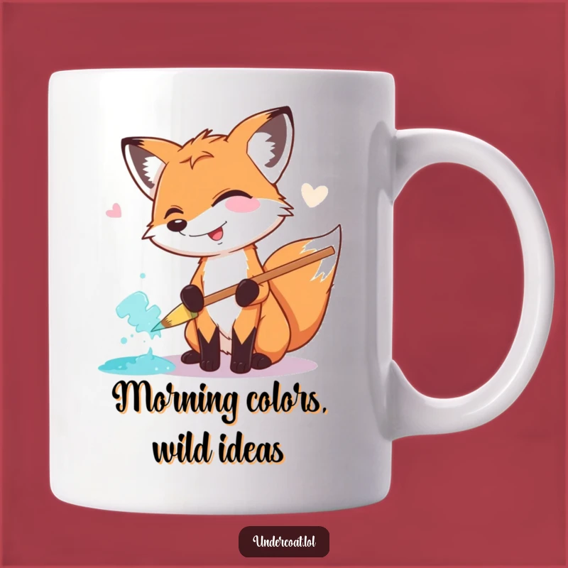 Funny Fox Painter Mug: Giggling Fox with Giant Brush, Hilarious Art Lover Gift