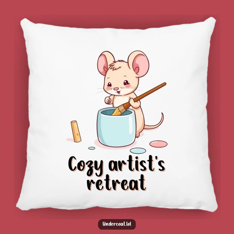 Funny Mouse Artist Pillow - Tiny Painter Comfort, Gift