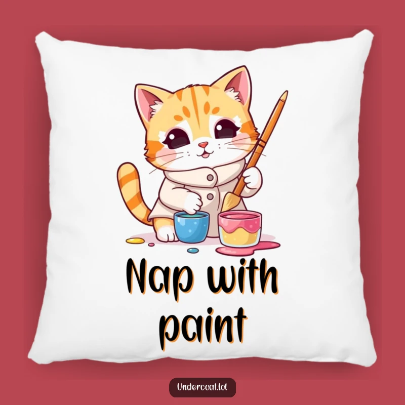 Funny Cat Artist Pillow - Soft Smock Comfort, Playful Humorous Gift