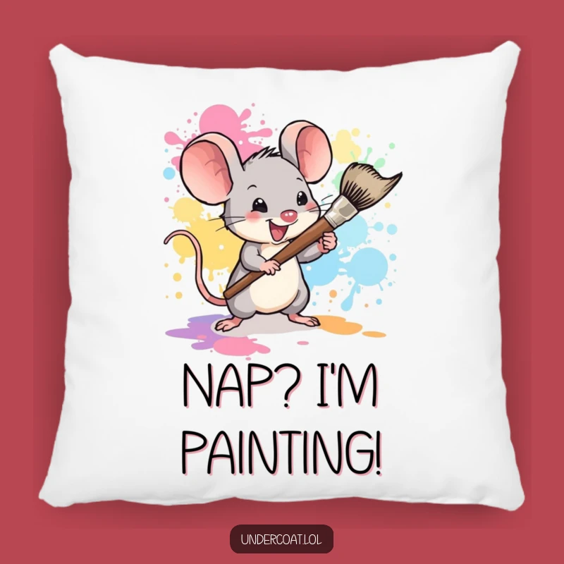 Funny Mouse Painter Pillow: Tiny Artist Cushion, Cozy Gift