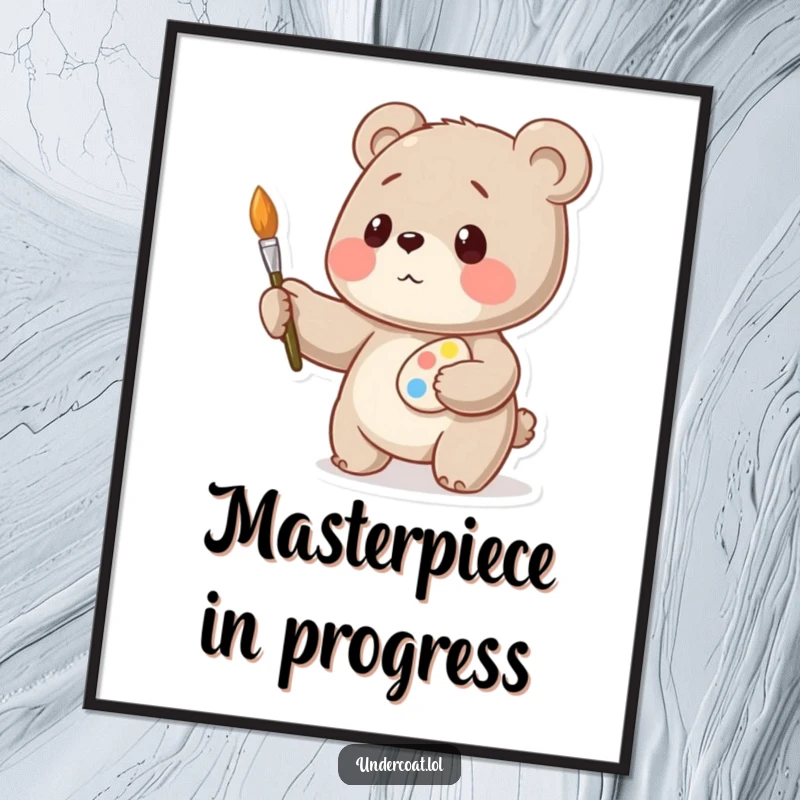 Funny bear artist digital art print, a playful bear artist balancing palette and brush, high-resolution, printable decor.