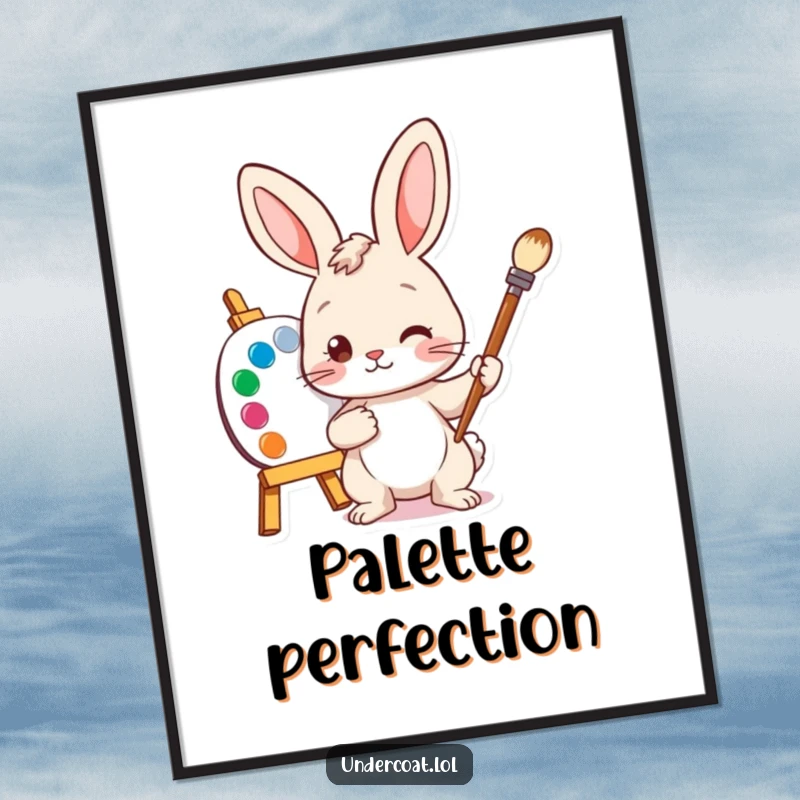 Funny Bunny Artist Digital Art Print of a curious bunny with a paintbrush and palette, ready to add color to your walls.
