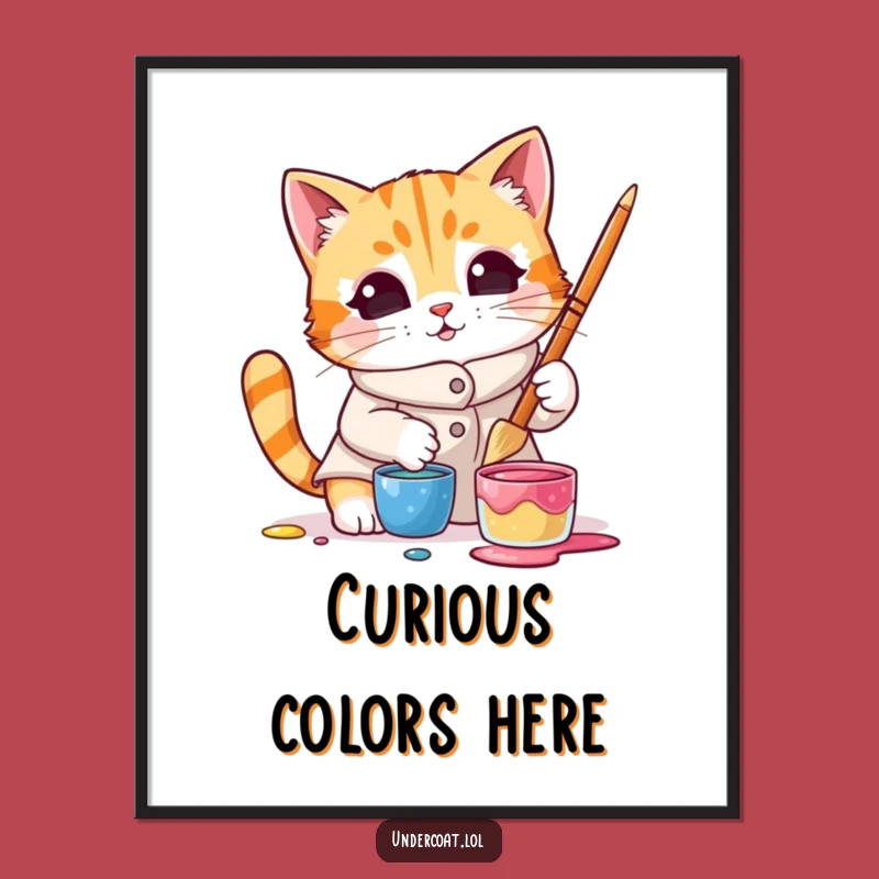 Funny Cat Artist Art Print - Curious Smock, Instant Humorous Decor