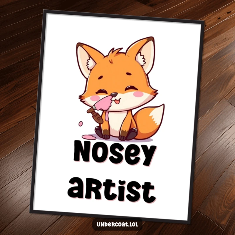 Funny Fox Artist Digital Art Print of a mischievous fox smiling, paint smeared on its nose, ready to amuse.