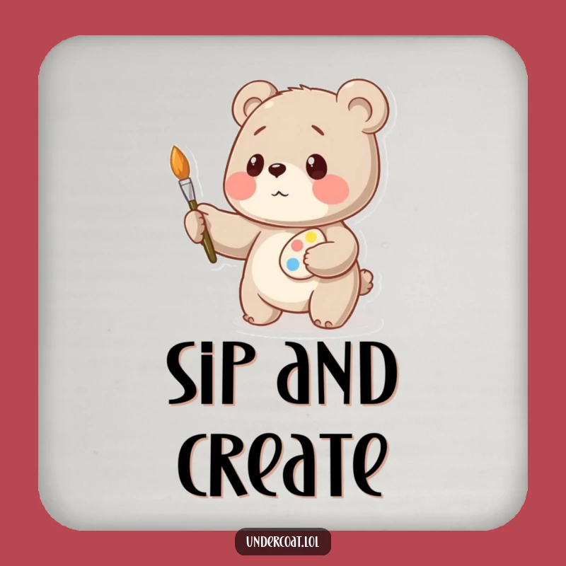 Funny Bear Artist Coaster: Playful Painter Desk Protector, Gift