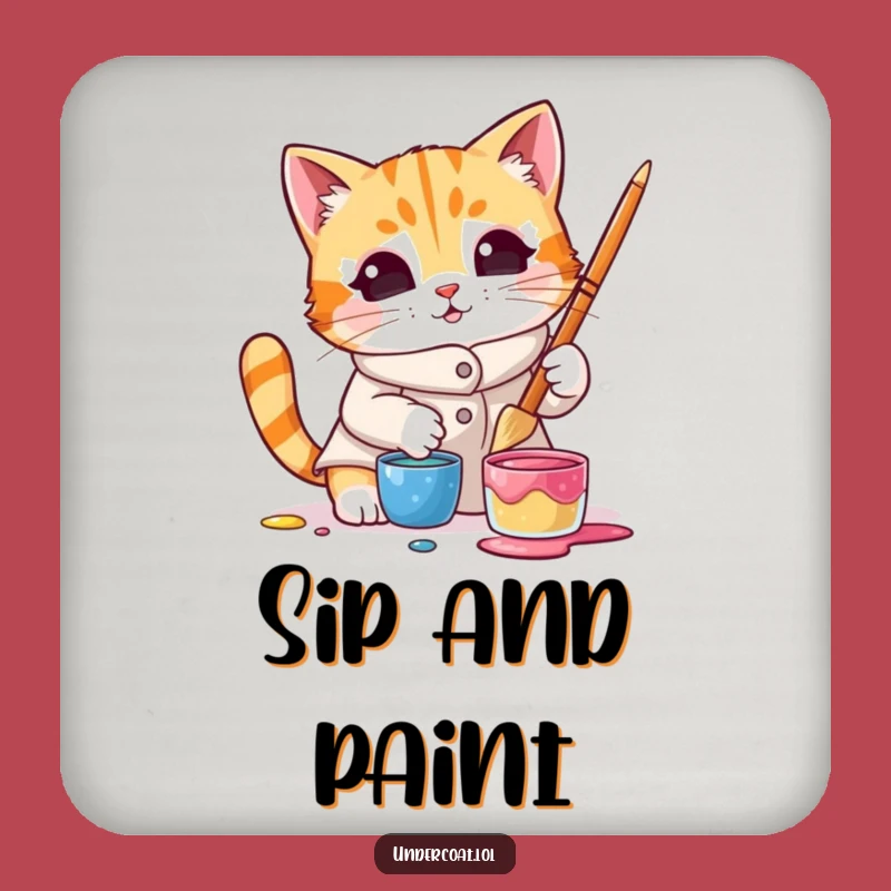 Funny Cat Artist Coaster - Protect Surfaces with Curious Humor
