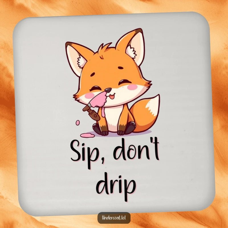 Funny Fox Artist Coaster featuring a mischievous fox smiling with paint on its nose, perfect for protecting surfaces.
