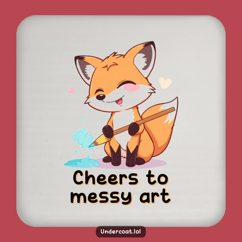 Funny Fox Painter Coaster Set: Giggling Fox, Giant Brush, Protect Surfaces Decor