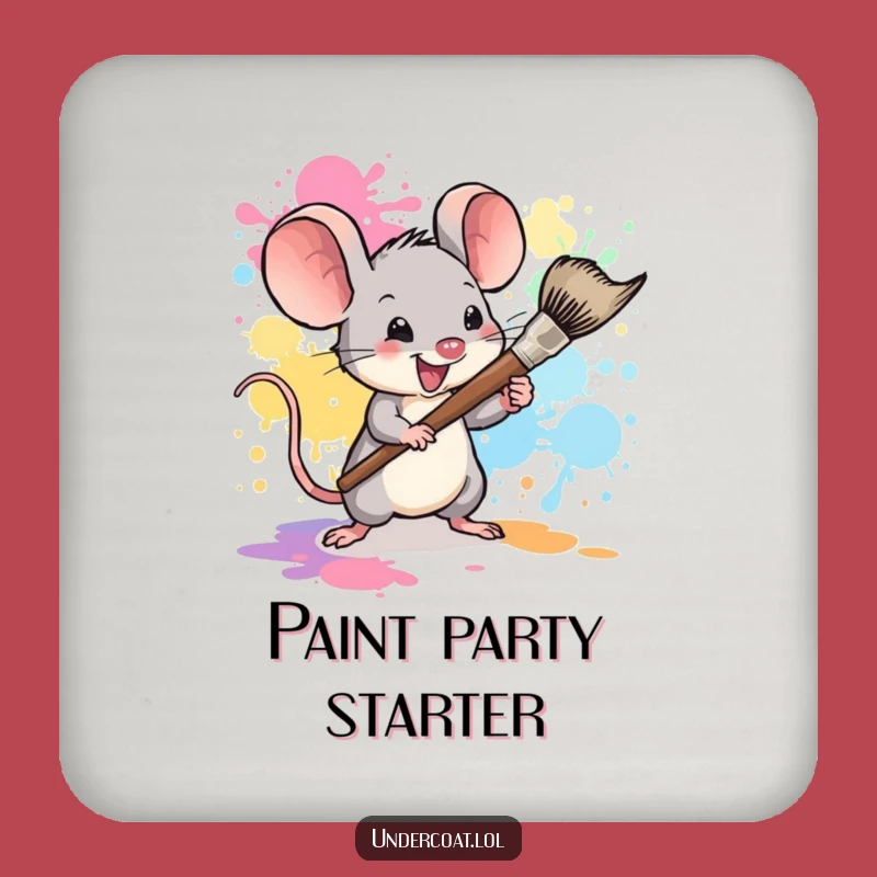 Funny Mouse Art Coaster: Tiny Painter Desk Protector, Gift