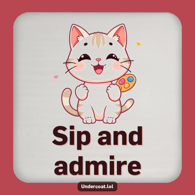 Funny Cat Artist Coaster Set: Happy Cat, Colorful Palette, Protect Surfaces Artfully