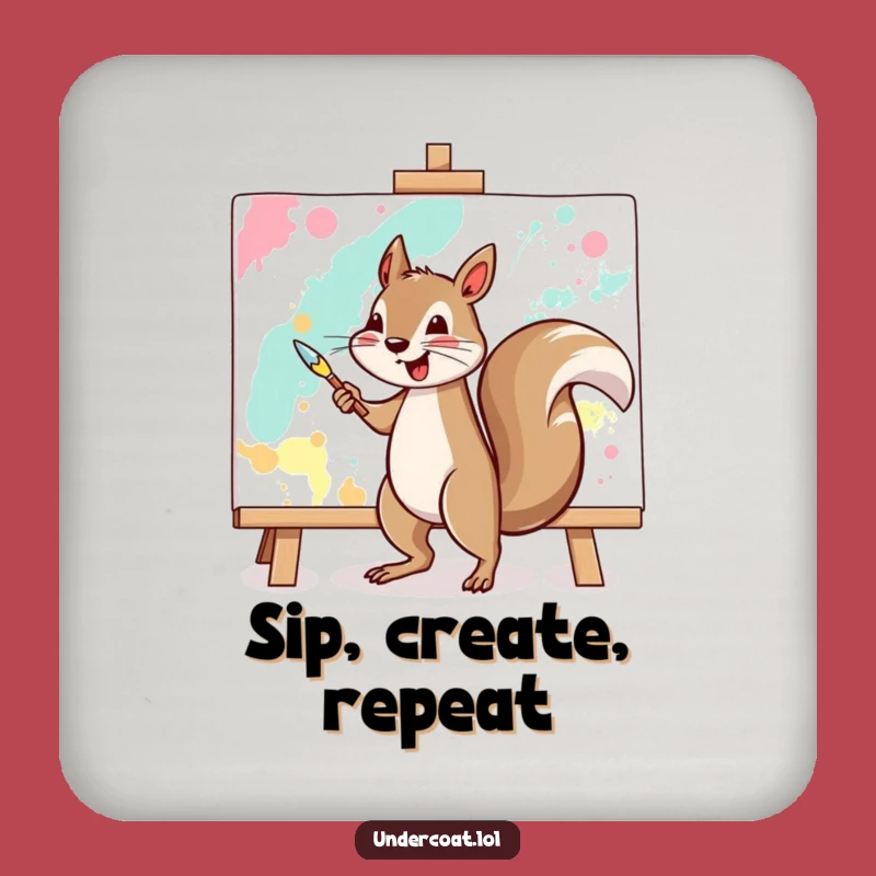 Funny Squirrel Artist Drink Coaster - Abstract Painting Decor, Gift