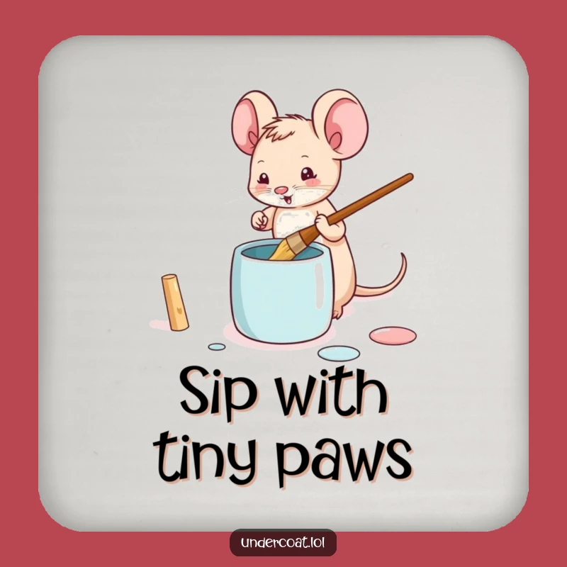 Funny Mouse Artist Drink Coaster - Tiny Painter Decor, Gift