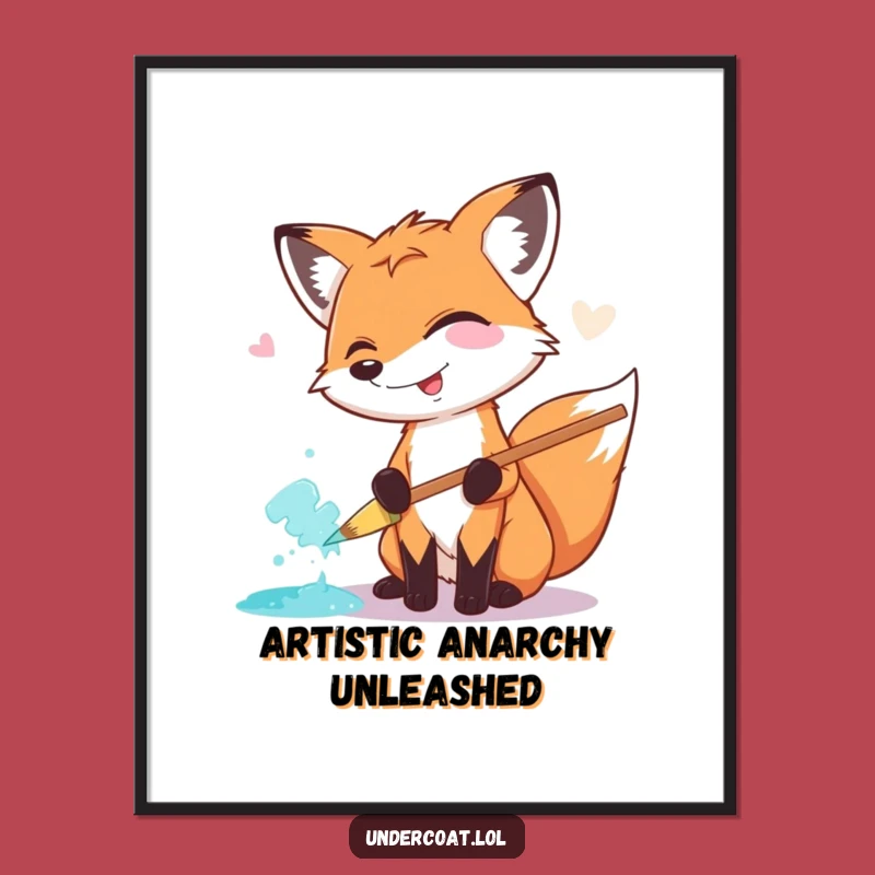 Funny Fox Painter Poster: Giggling Fox, Giant Brush, Whimsical Wall Art Decor