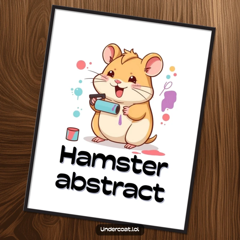 Funny Hamster Artist Poster showcasing a happy hamster creating abstract art with a tiny paint roller, celebrating miniature creativity.