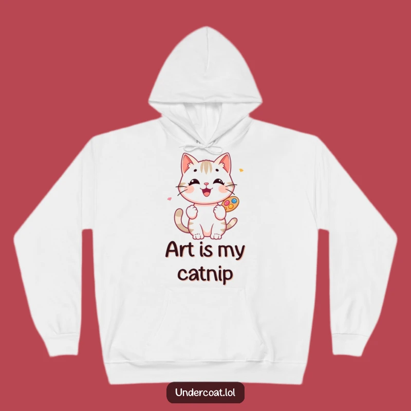 Cozy Funny Cat Artist Hoodie: Happy Creative Cat with Palette, Warm Art Lover Apparel
