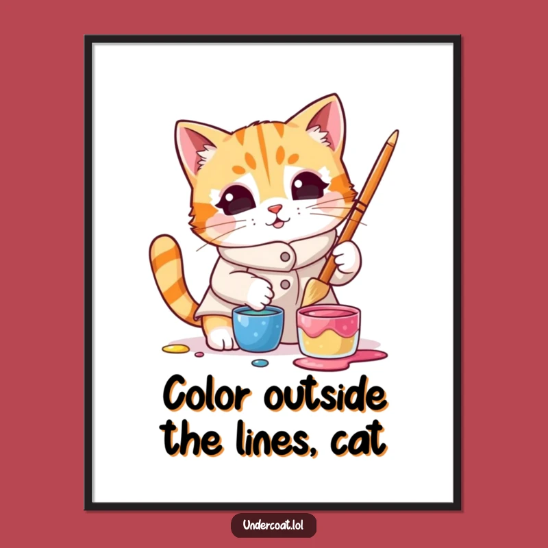 Free Printable Funny Wall Art: Cat Artist, Paint Pot, Quirky Decor