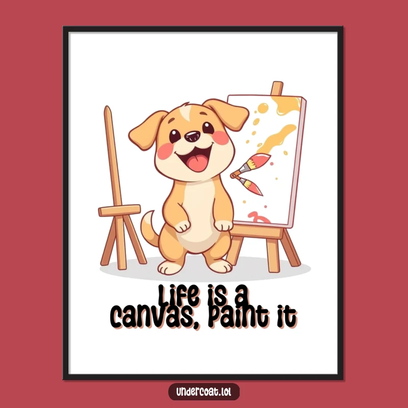 Free Printable Funny Wall Art: Dog Artist, Paint Splash, Quirky Decor
