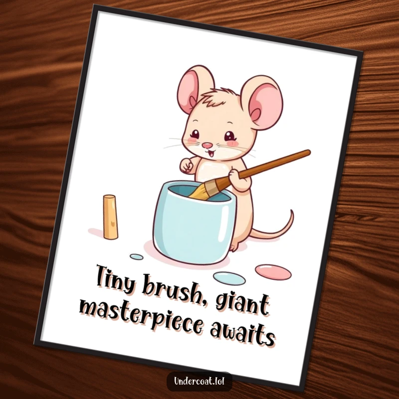 Funny Free Printable Wall Art: Tiny mouse playfully dipping a paintbrush into a paint pot.