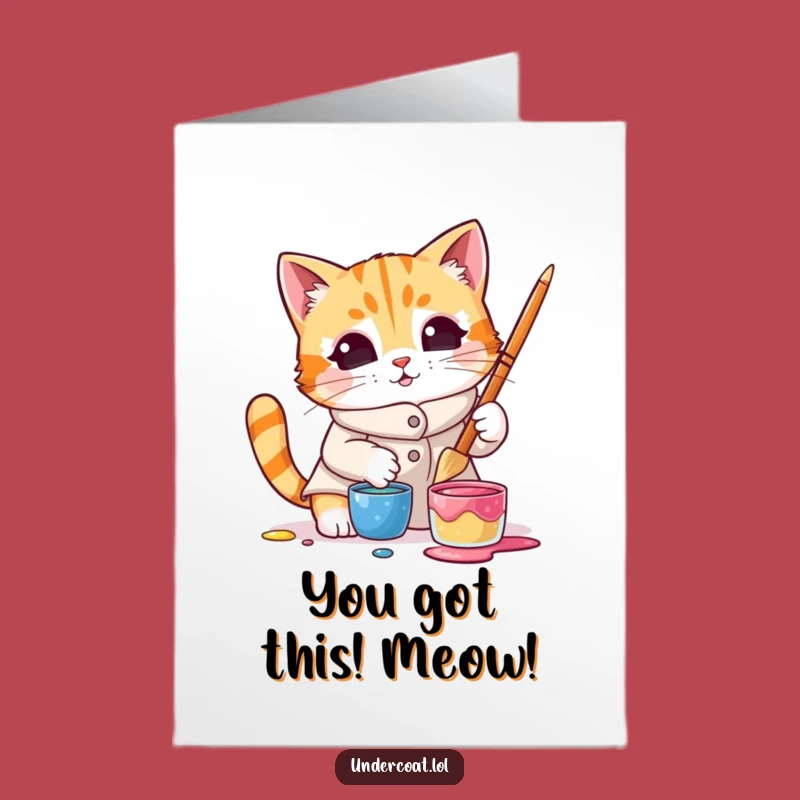 Free Printable Congratulations Card: Cat Artist, Paint Pot, Creative Download