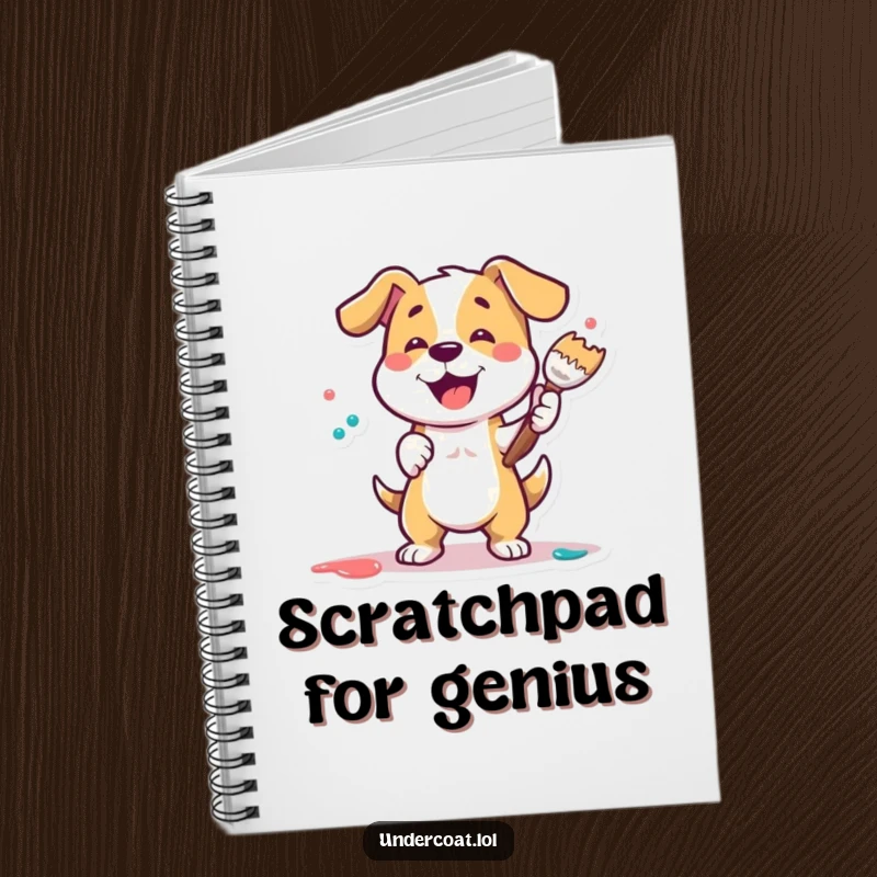 Funny Dog Painter Notebook featuring a playful dog energetically dabbing paint, great for jotting down artistic ideas.