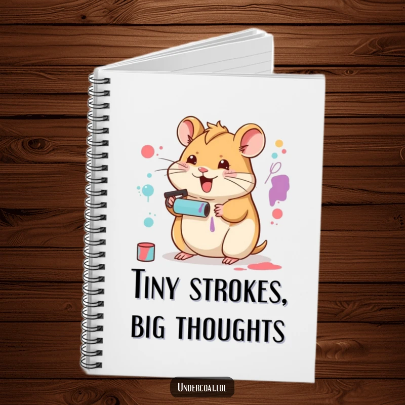 Funny Hamster Artist Notebook featuring a happy hamster using a tiny paint roller for abstract art, ideal for notes.
