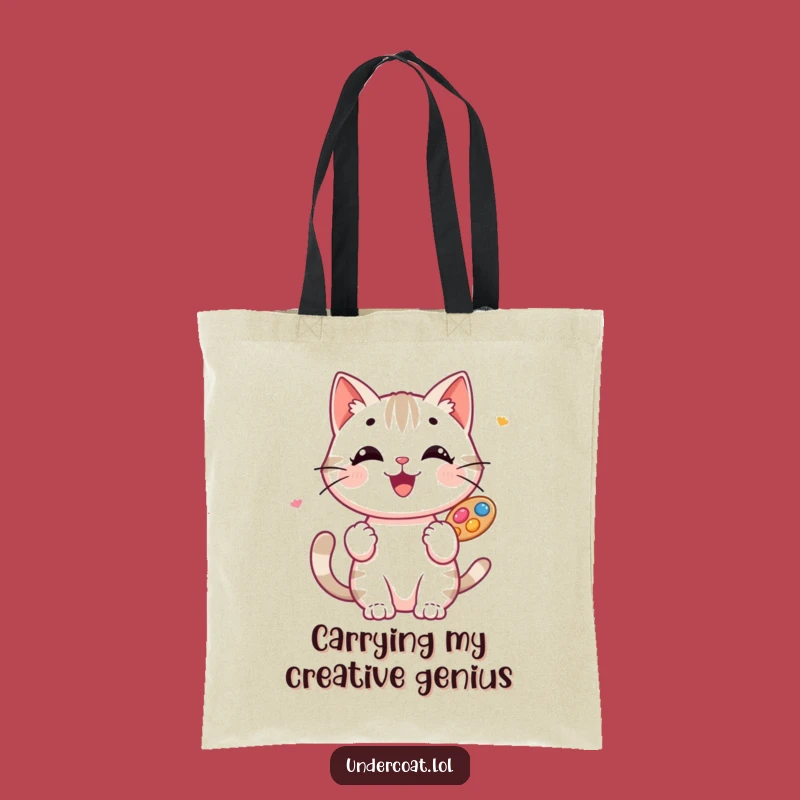 Funny Cat Artist Tote Bag: Happy Creative Cat with Colorful Palette, Stylish Art Gift