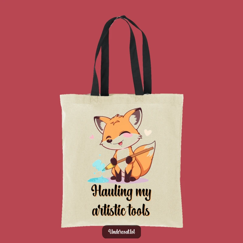 Funny Fox Painter Tote Bag: Giggling Fox, Giant Brush, Stylish Art Accessory